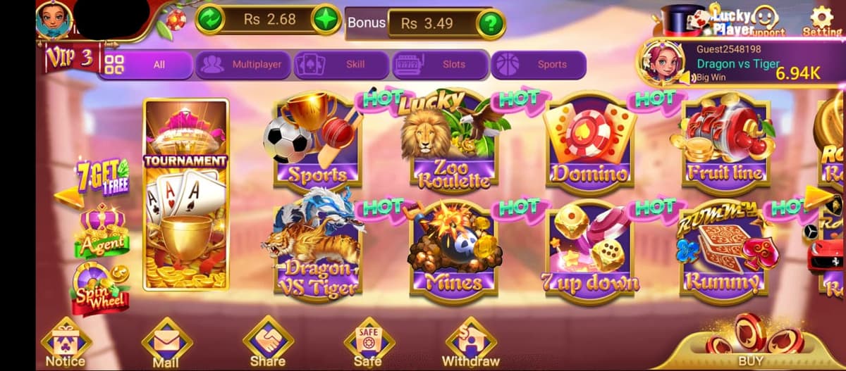 3 Patti Lucky Multiple Games - Ludo, Dragon Tiger, Roulette